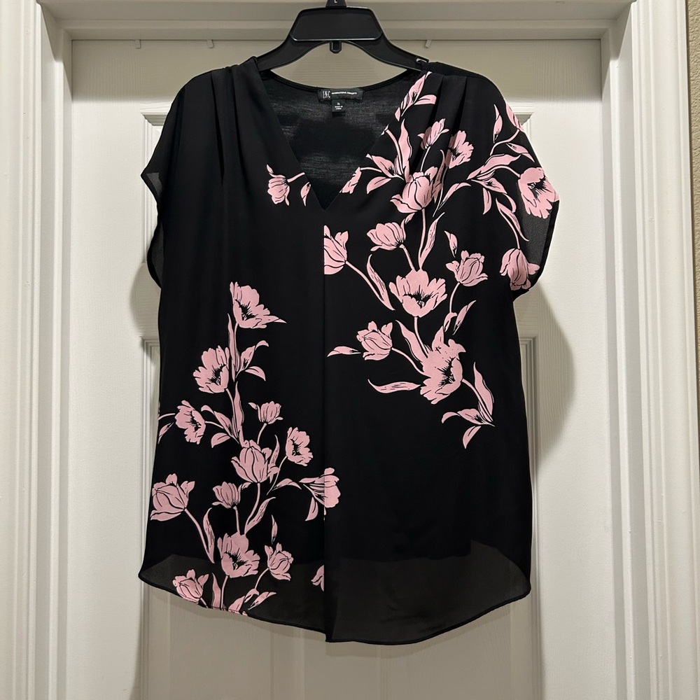 INC International Concepts Black and Pink Floral Blouse